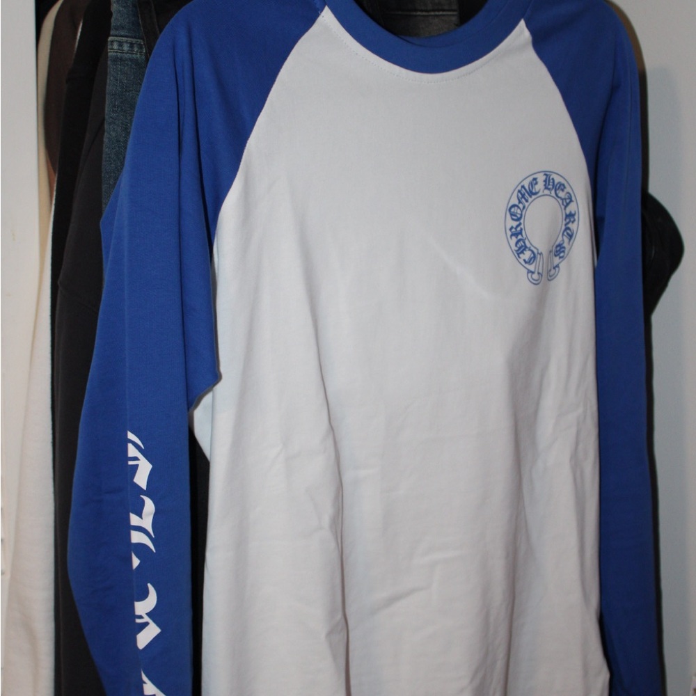 Chrome Hearts Blue and White Raglan Long Sleeve Tee